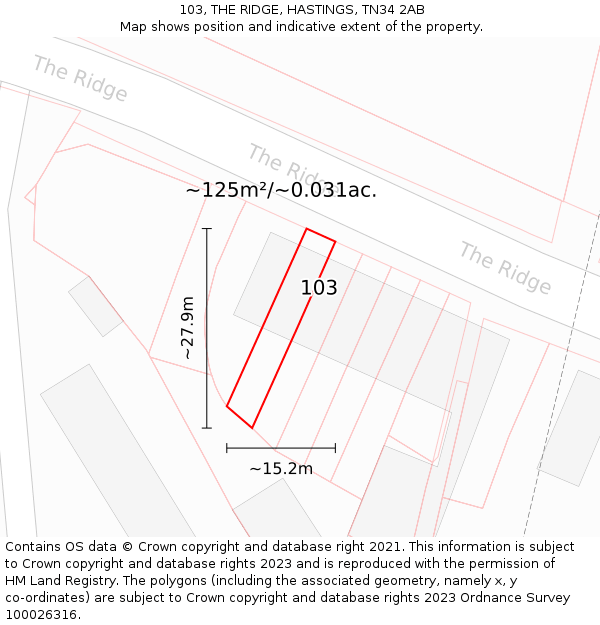 103, THE RIDGE, HASTINGS, TN34 2AB: Plot and title map