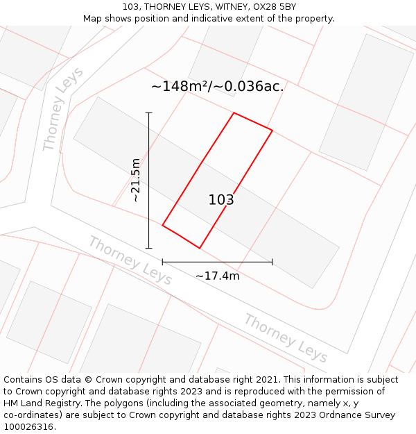 103, THORNEY LEYS, WITNEY, OX28 5BY: Plot and title map