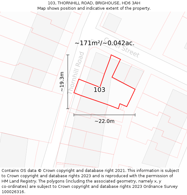 103, THORNHILL ROAD, BRIGHOUSE, HD6 3AH: Plot and title map