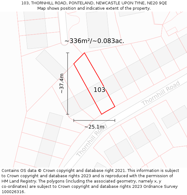103, THORNHILL ROAD, PONTELAND, NEWCASTLE UPON TYNE, NE20 9QE: Plot and title map