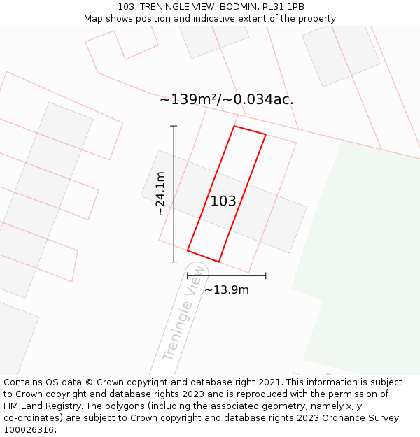 103, TRENINGLE VIEW, BODMIN, PL31 1PB: Plot and title map