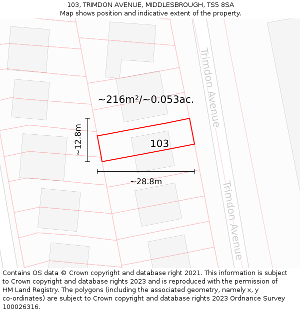103, TRIMDON AVENUE, MIDDLESBROUGH, TS5 8SA: Plot and title map