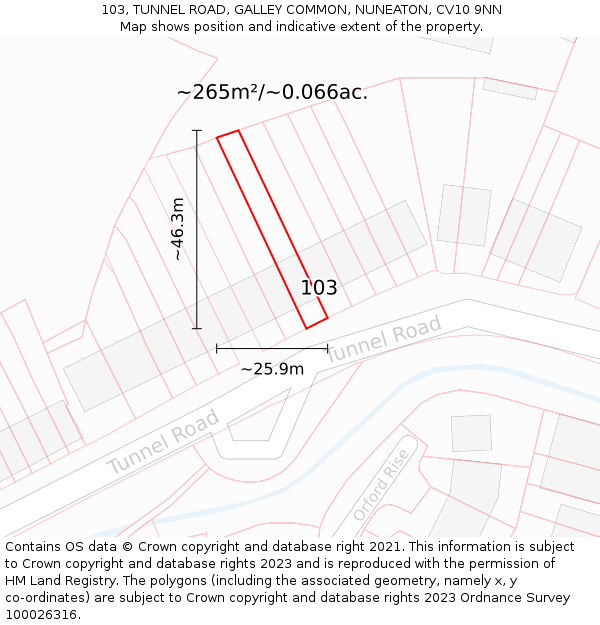 103, TUNNEL ROAD, GALLEY COMMON, NUNEATON, CV10 9NN: Plot and title map