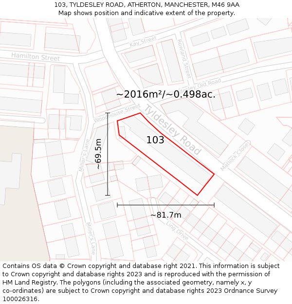 103, TYLDESLEY ROAD, ATHERTON, MANCHESTER, M46 9AA: Plot and title map