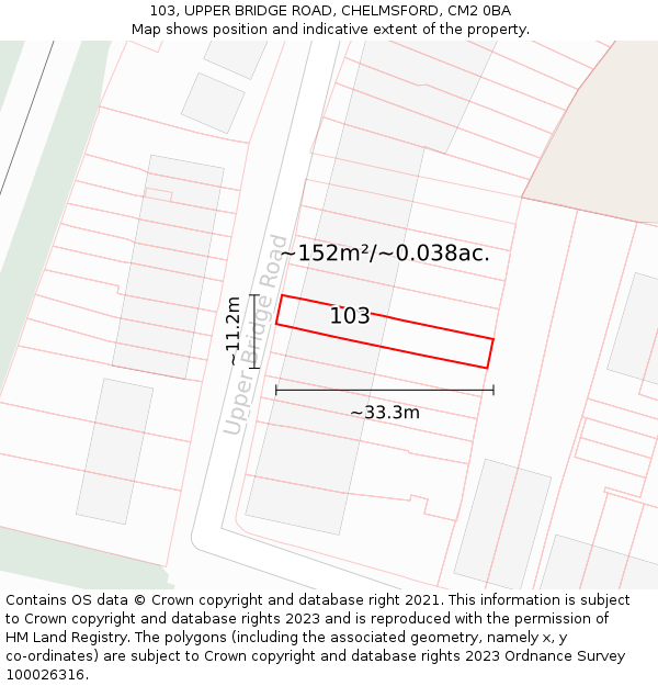 103, UPPER BRIDGE ROAD, CHELMSFORD, CM2 0BA: Plot and title map