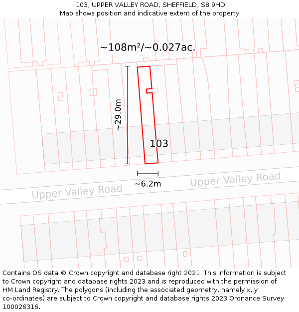 103, UPPER VALLEY ROAD, SHEFFIELD, S8 9HD: Plot and title map