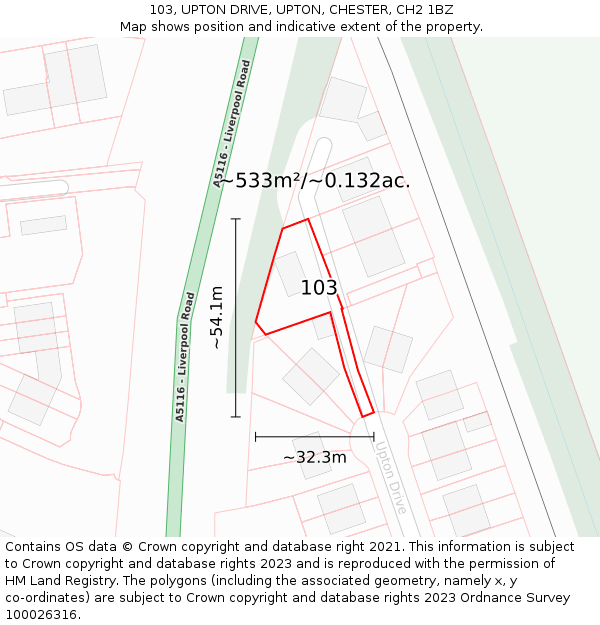 103, UPTON DRIVE, UPTON, CHESTER, CH2 1BZ: Plot and title map