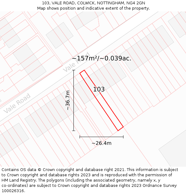 103, VALE ROAD, COLWICK, NOTTINGHAM, NG4 2GN: Plot and title map