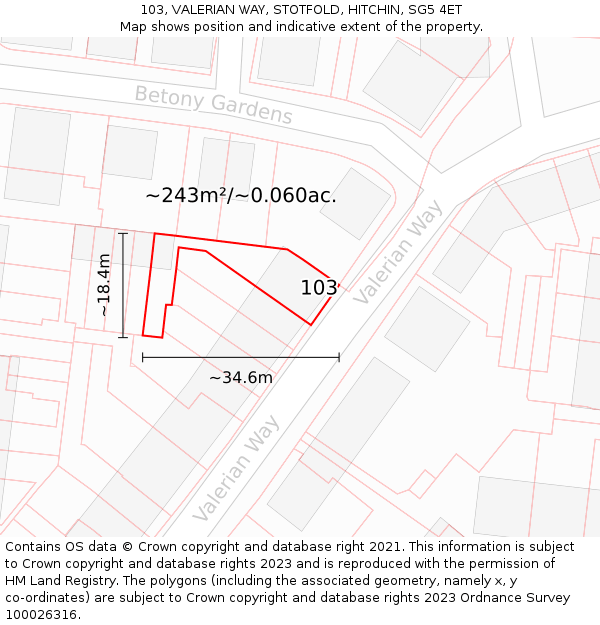 103, VALERIAN WAY, STOTFOLD, HITCHIN, SG5 4ET: Plot and title map