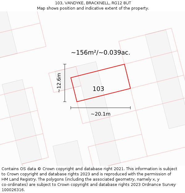 103, VANDYKE, BRACKNELL, RG12 8UT: Plot and title map