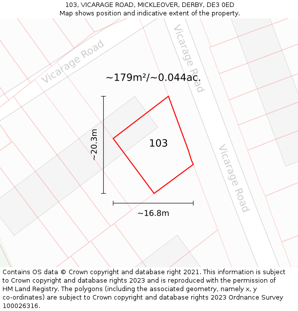 103, VICARAGE ROAD, MICKLEOVER, DERBY, DE3 0ED: Plot and title map