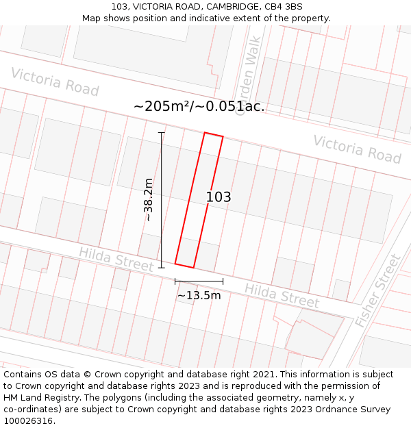 103, VICTORIA ROAD, CAMBRIDGE, CB4 3BS: Plot and title map