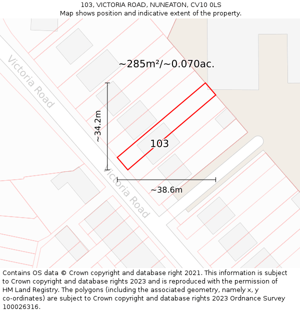 103, VICTORIA ROAD, NUNEATON, CV10 0LS: Plot and title map