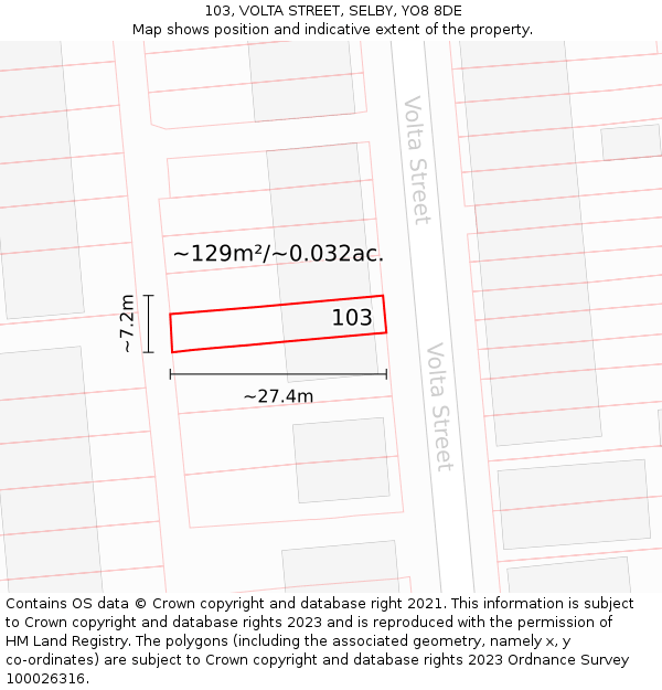 103, VOLTA STREET, SELBY, YO8 8DE: Plot and title map