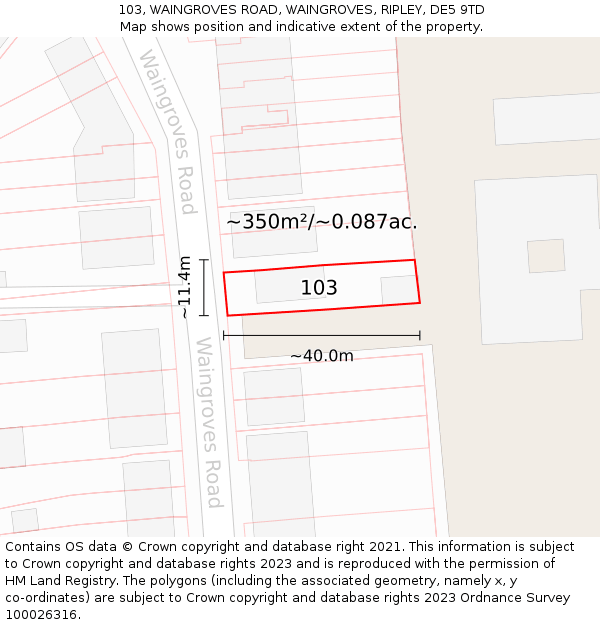 103, WAINGROVES ROAD, WAINGROVES, RIPLEY, DE5 9TD: Plot and title map