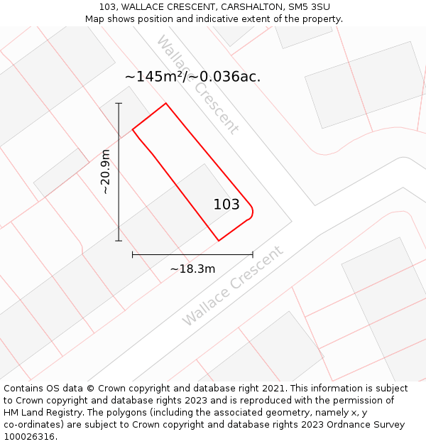 103, WALLACE CRESCENT, CARSHALTON, SM5 3SU: Plot and title map