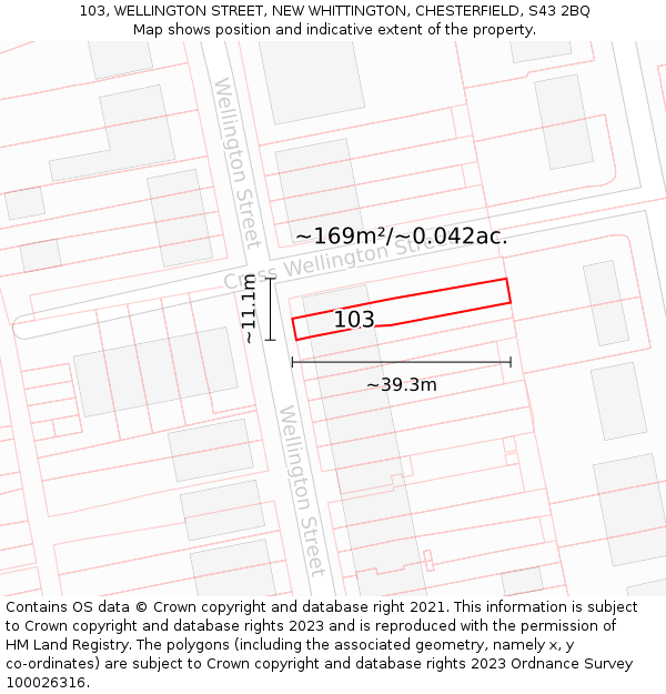 103, WELLINGTON STREET, NEW WHITTINGTON, CHESTERFIELD, S43 2BQ: Plot and title map