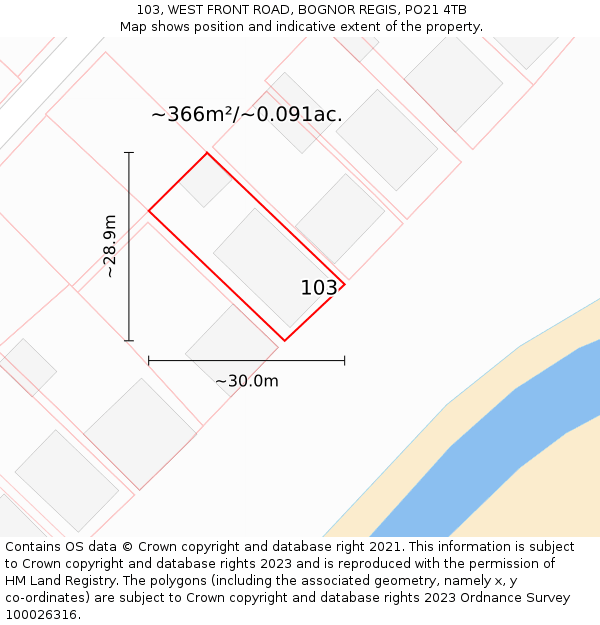 103, WEST FRONT ROAD, BOGNOR REGIS, PO21 4TB: Plot and title map