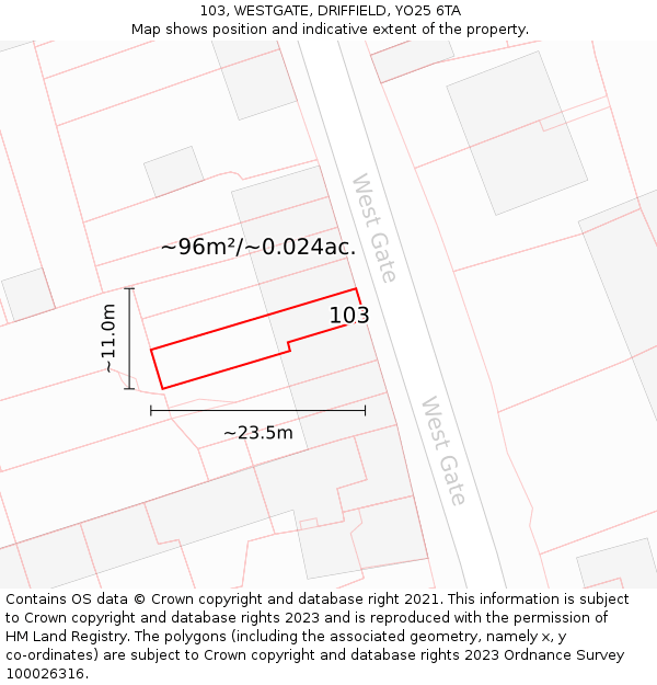 103, WESTGATE, DRIFFIELD, YO25 6TA: Plot and title map