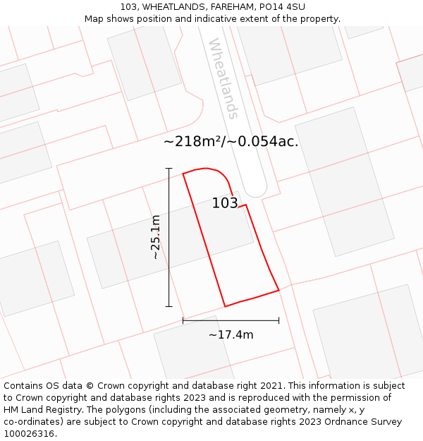 103, WHEATLANDS, FAREHAM, PO14 4SU: Plot and title map