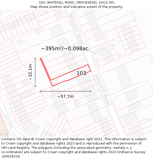 103, WHITEHILL ROAD, GRAVESEND, DA12 5PL: Plot and title map