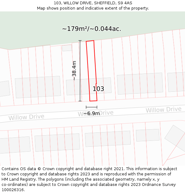 103, WILLOW DRIVE, SHEFFIELD, S9 4AS: Plot and title map