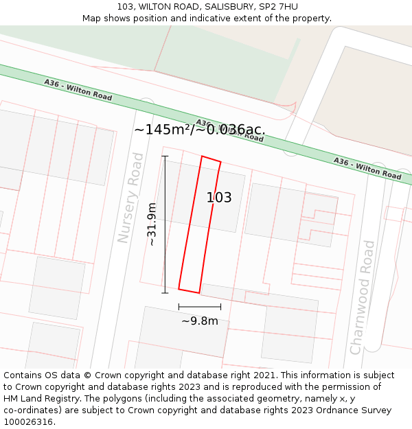 103, WILTON ROAD, SALISBURY, SP2 7HU: Plot and title map