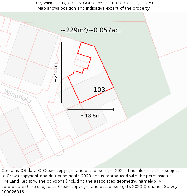 103, WINGFIELD, ORTON GOLDHAY, PETERBOROUGH, PE2 5TJ: Plot and title map