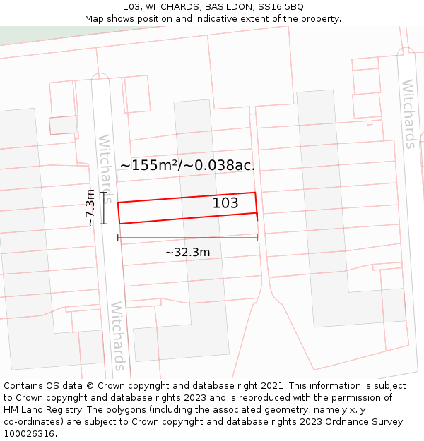 103, WITCHARDS, BASILDON, SS16 5BQ: Plot and title map