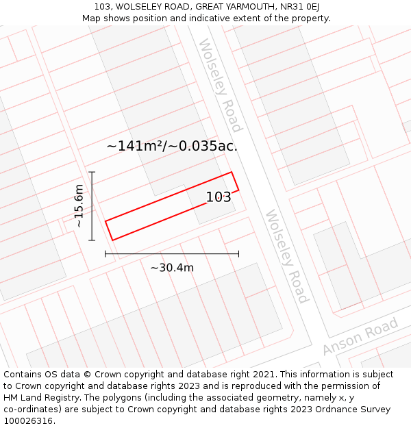 103, WOLSELEY ROAD, GREAT YARMOUTH, NR31 0EJ: Plot and title map