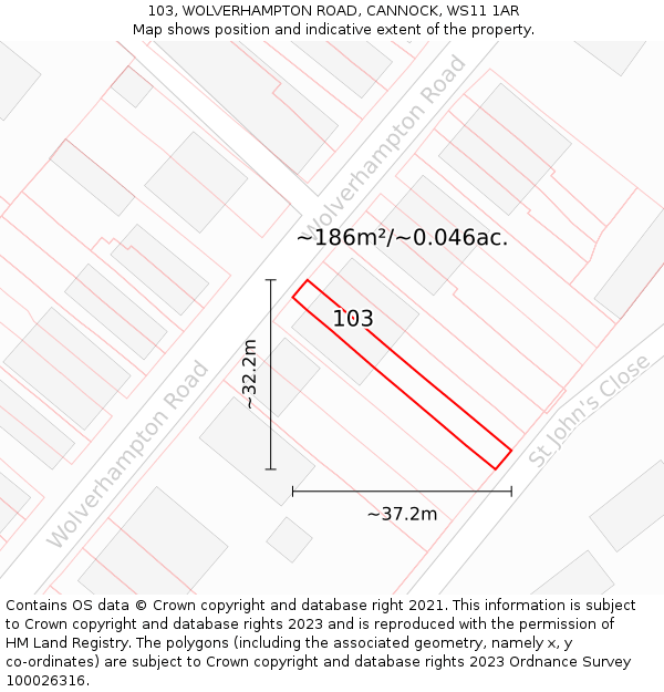 103, WOLVERHAMPTON ROAD, CANNOCK, WS11 1AR: Plot and title map