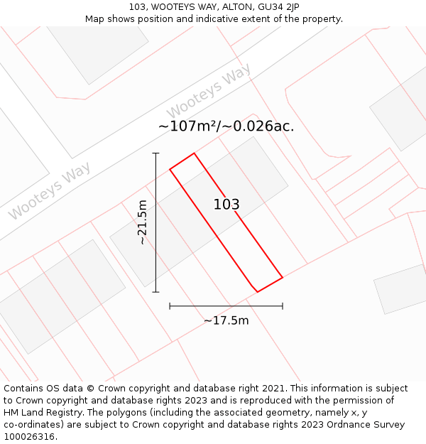 103, WOOTEYS WAY, ALTON, GU34 2JP: Plot and title map