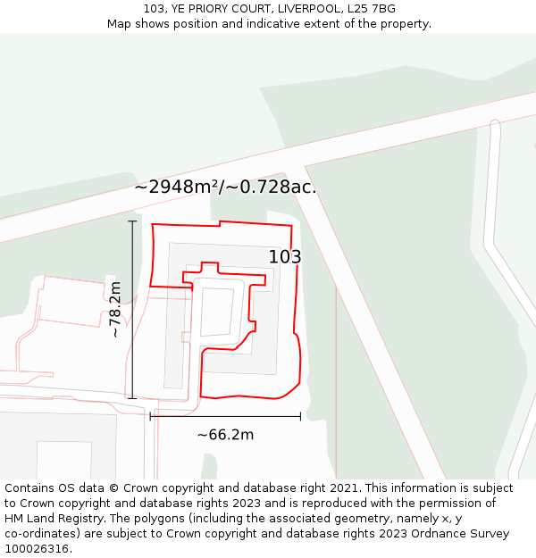 103, YE PRIORY COURT, LIVERPOOL, L25 7BG: Plot and title map