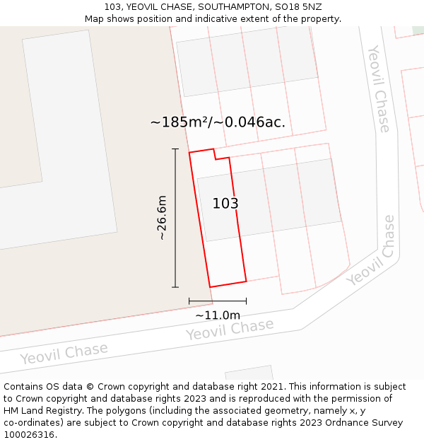 103, YEOVIL CHASE, SOUTHAMPTON, SO18 5NZ: Plot and title map