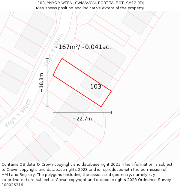 103, YNYS Y WERN, CWMAVON, PORT TALBOT, SA12 9DJ: Plot and title map