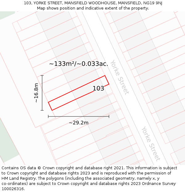 103, YORKE STREET, MANSFIELD WOODHOUSE, MANSFIELD, NG19 9NJ: Plot and title map