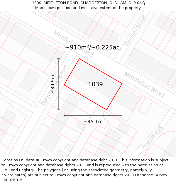 1039, MIDDLETON ROAD, CHADDERTON, OLDHAM, OL9 0NQ: Plot and title map