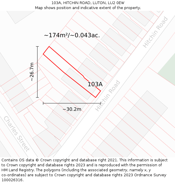 103A, HITCHIN ROAD, LUTON, LU2 0EW: Plot and title map