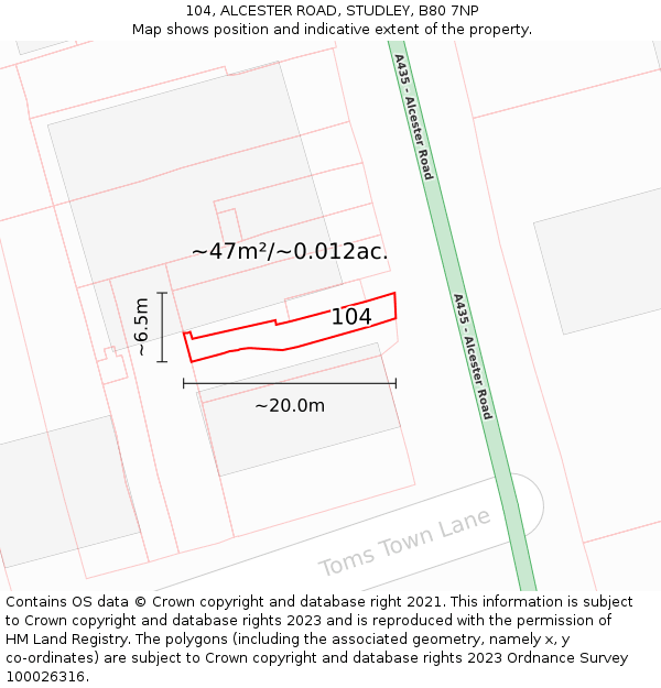 104, ALCESTER ROAD, STUDLEY, B80 7NP: Plot and title map