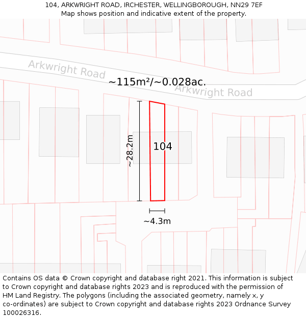 104, ARKWRIGHT ROAD, IRCHESTER, WELLINGBOROUGH, NN29 7EF: Plot and title map