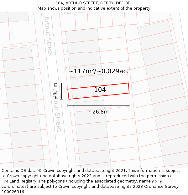 104, ARTHUR STREET, DERBY, DE1 3EH: Plot and title map