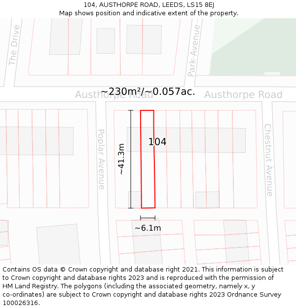 104, AUSTHORPE ROAD, LEEDS, LS15 8EJ: Plot and title map