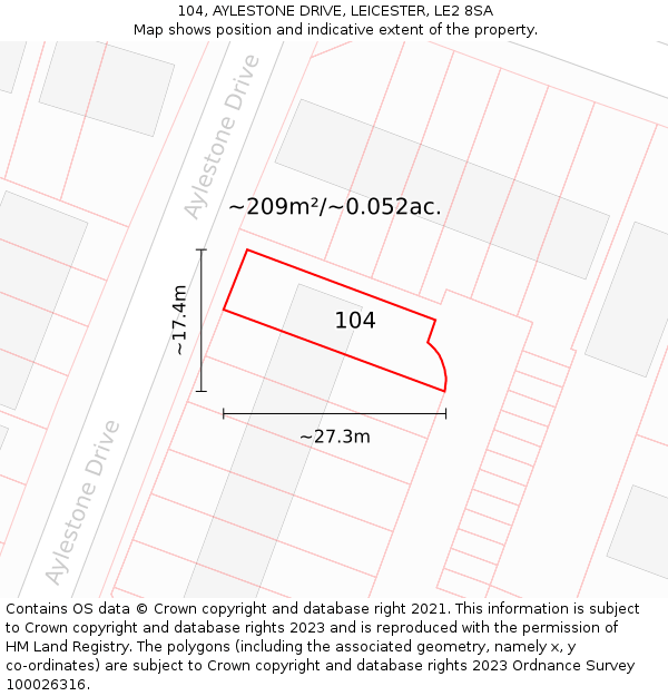 104, AYLESTONE DRIVE, LEICESTER, LE2 8SA: Plot and title map