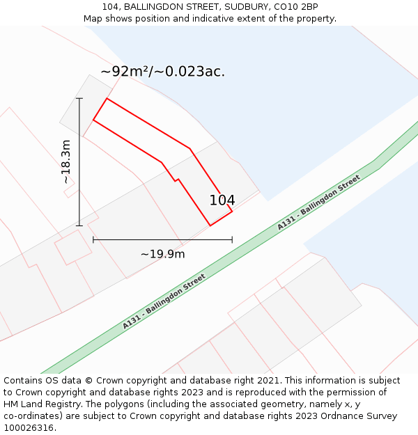 104, BALLINGDON STREET, SUDBURY, CO10 2BP: Plot and title map