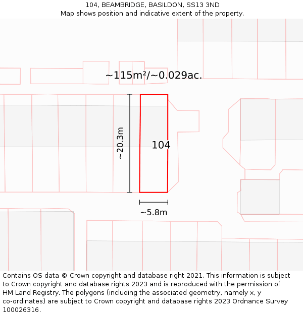 104, BEAMBRIDGE, BASILDON, SS13 3ND: Plot and title map
