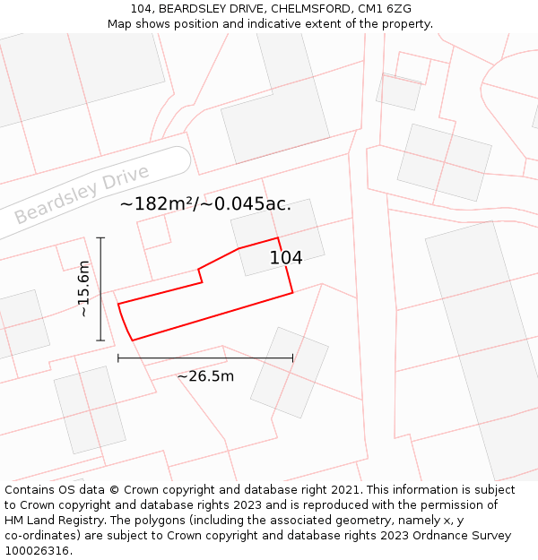 104, BEARDSLEY DRIVE, CHELMSFORD, CM1 6ZG: Plot and title map