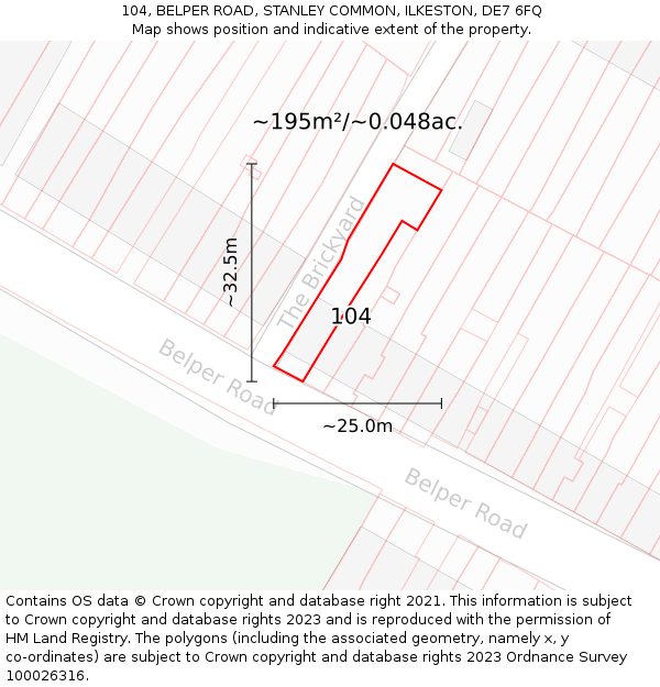 104, BELPER ROAD, STANLEY COMMON, ILKESTON, DE7 6FQ: Plot and title map