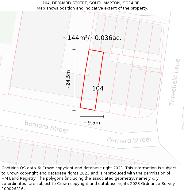 104, BERNARD STREET, SOUTHAMPTON, SO14 3EH: Plot and title map