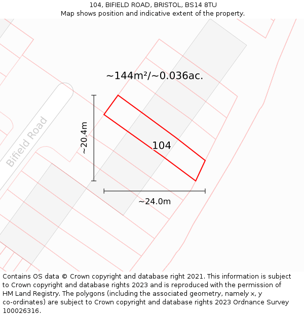 104, BIFIELD ROAD, BRISTOL, BS14 8TU: Plot and title map
