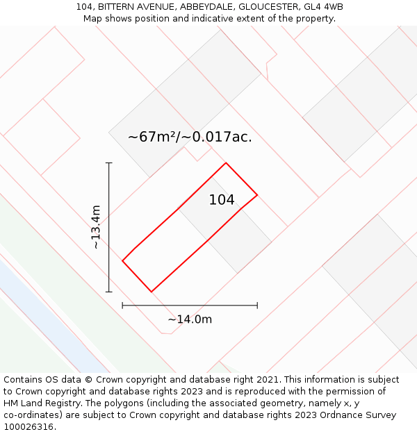 104, BITTERN AVENUE, ABBEYDALE, GLOUCESTER, GL4 4WB: Plot and title map